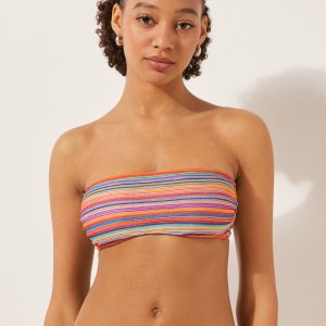 Bandeau Swimsuit Top Colorful Stripes