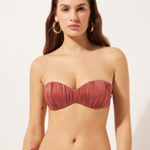 Graduated Padded Bandeau Swimsuit Top Shiny Satin