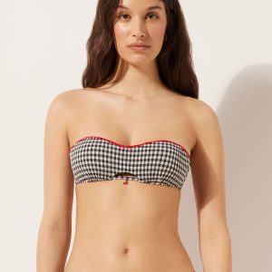 Padded Bandeau Swimsuit Top Cherry Vichy