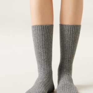 Short Ribbed Socks with Wool and Cashmere