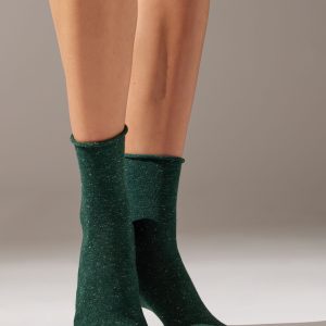 Cashmere Blend Short Socks with Glitter