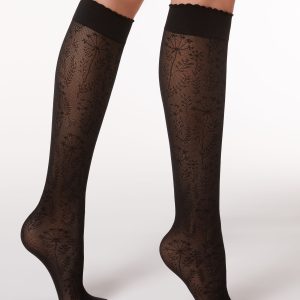 Knee Highs in Floral Patterned Mesh